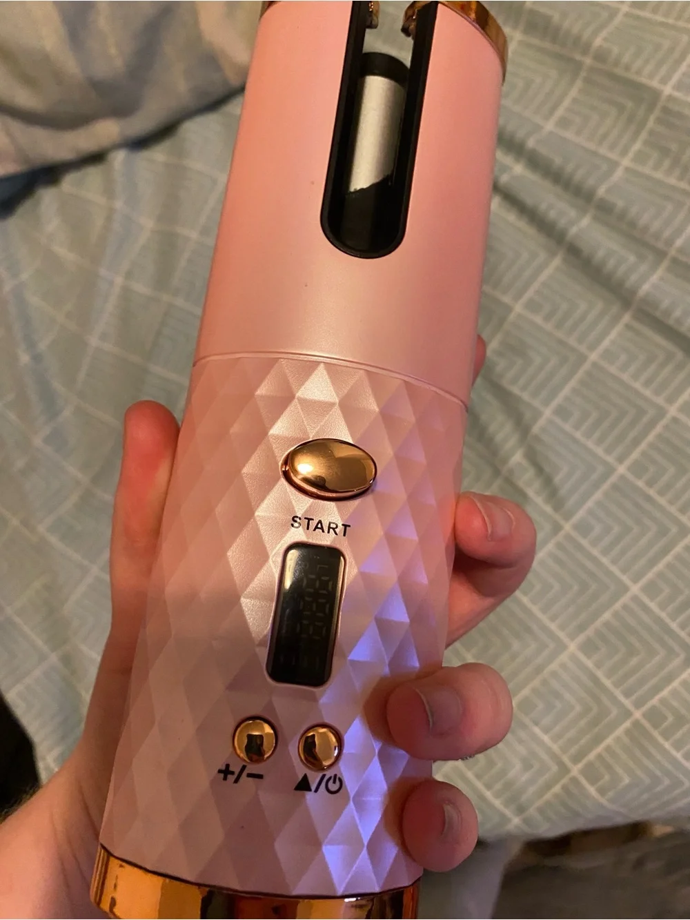 Cordless Pink Automatic Hair Curler with Rose Gold Accents
